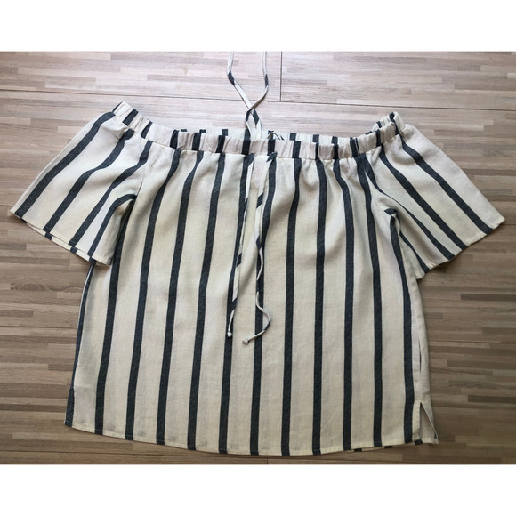 Vince Camuto, Striped Off The Shoulder Halter Top, Linen Blend, Women's X Small - Picture 3 of 5